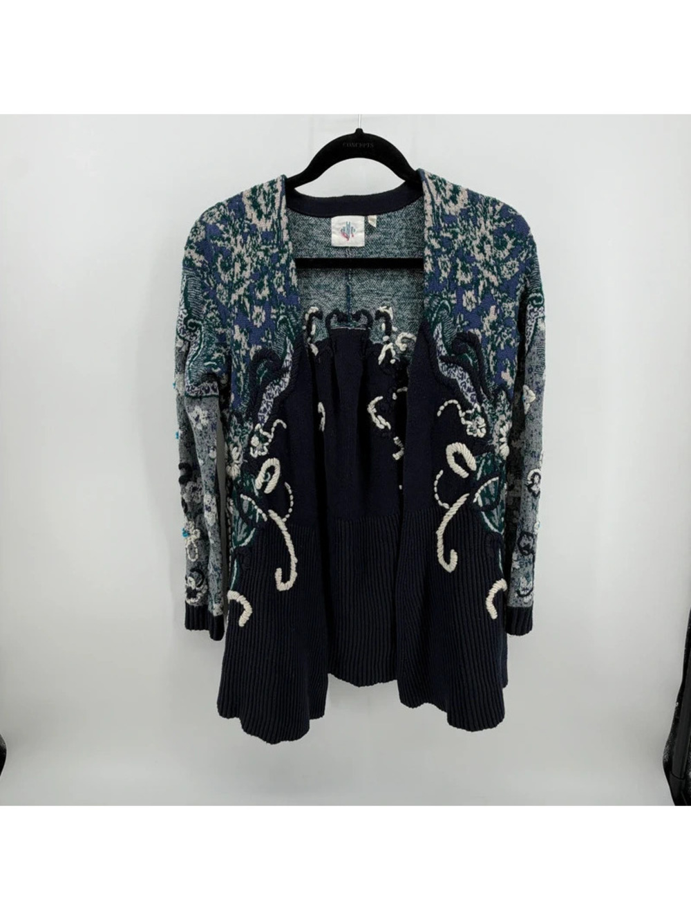 Vintage 90s HWR Embroidered Cardigan Sweater Small Floral Open Front Boho